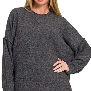 Zenana Outfitters Charcoal Crew Neck Sweater